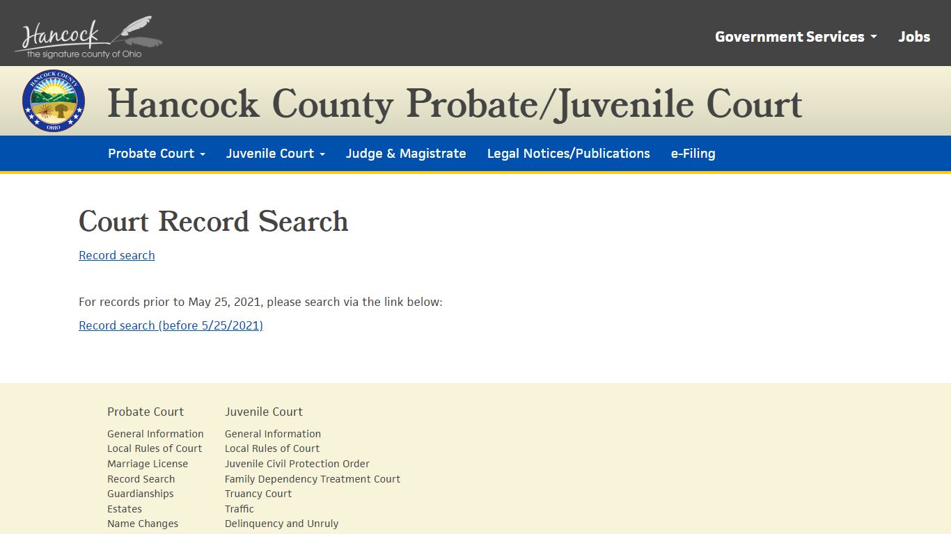 Court Record Search - Hancock County Ohio