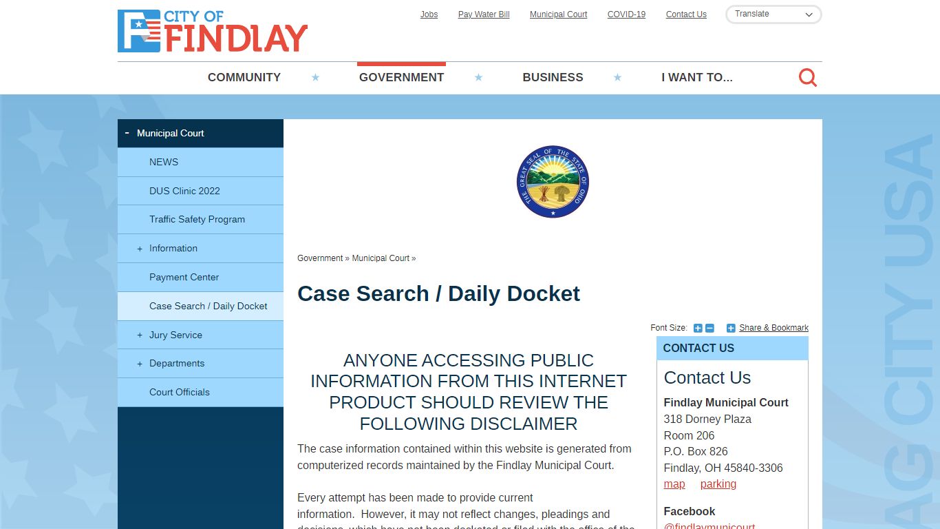 Case Search / Daily Docket | City of Findlay, OH